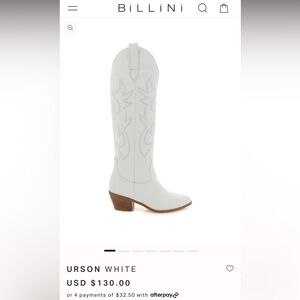 NWOT Billini Women's White Western Urson Boots